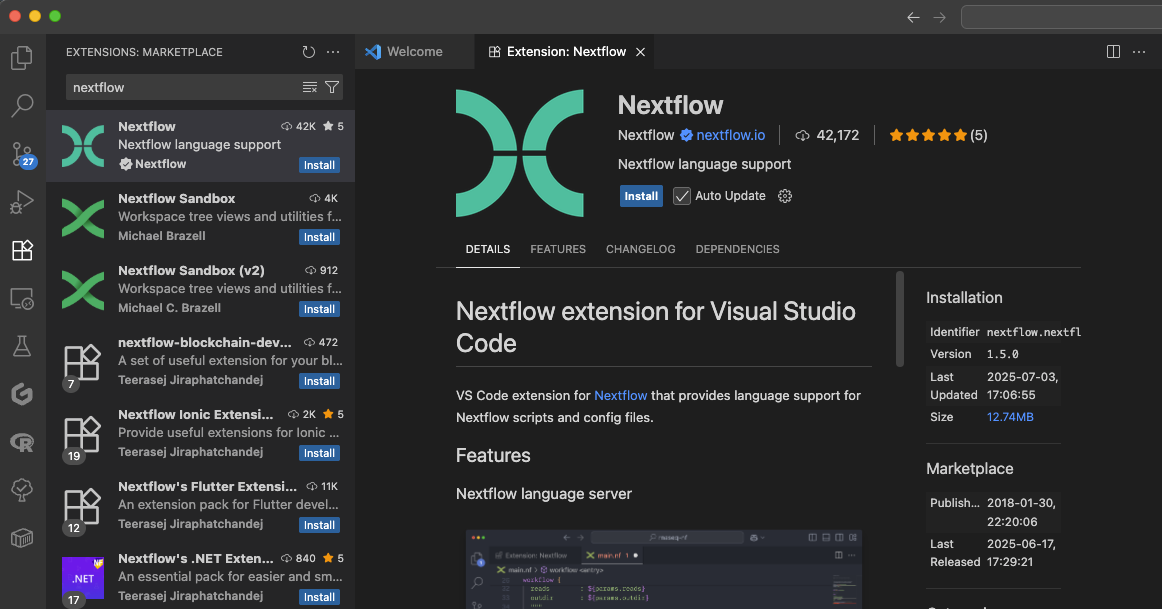Instalar la extensión de Nextflow