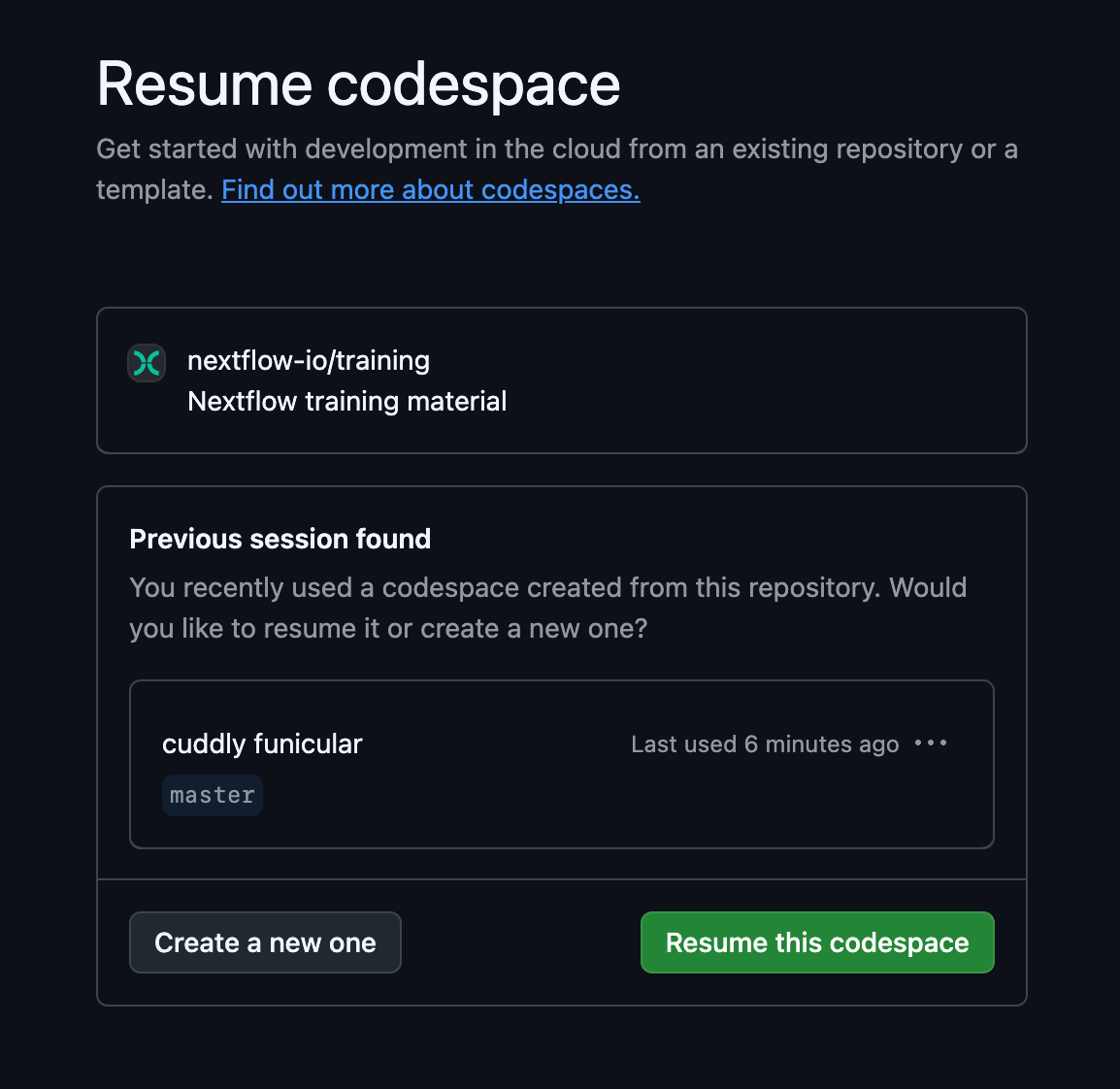 GitHub Codespace 다시 열기
