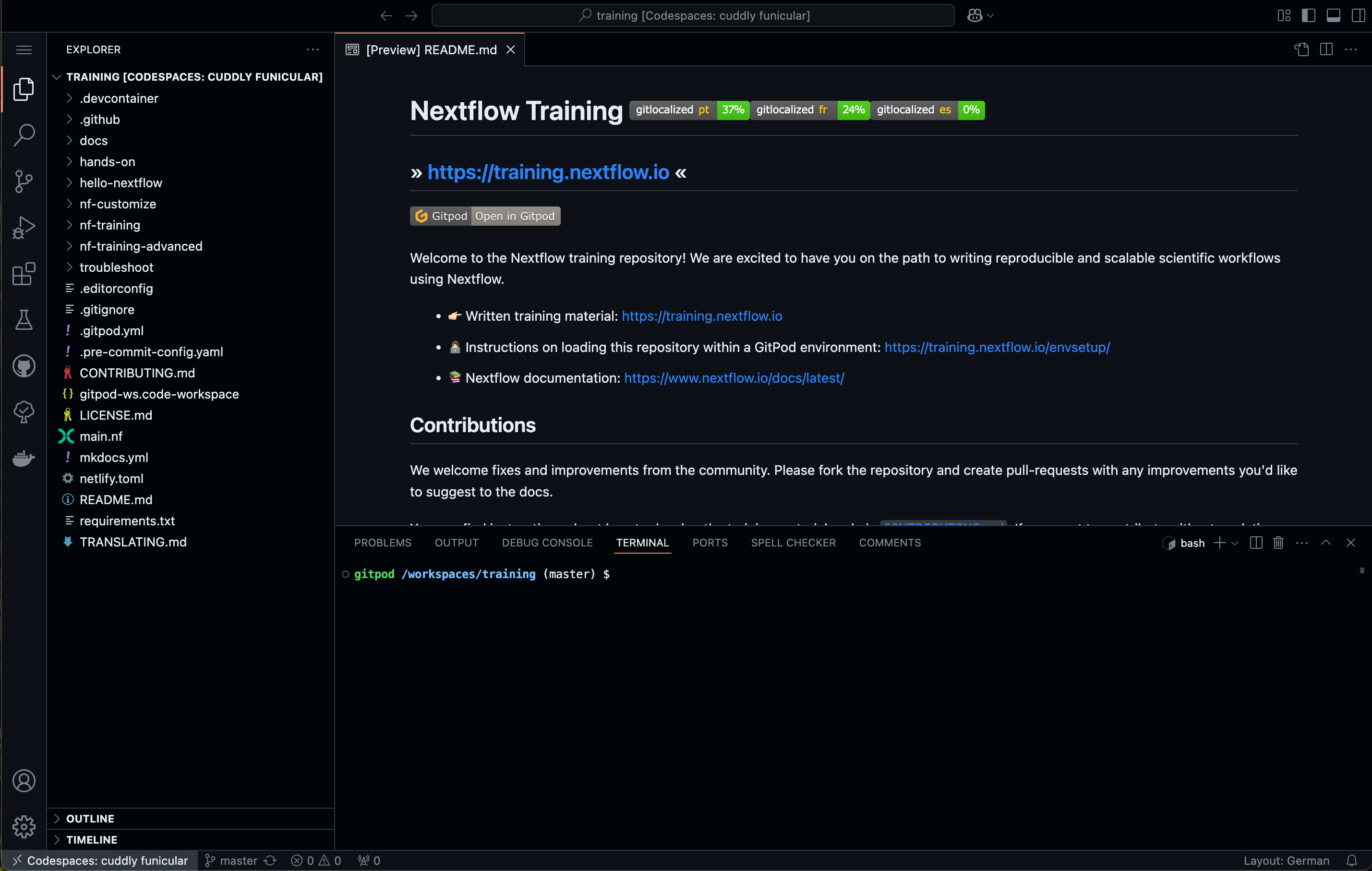 GitHub Codespaces 환영 화면