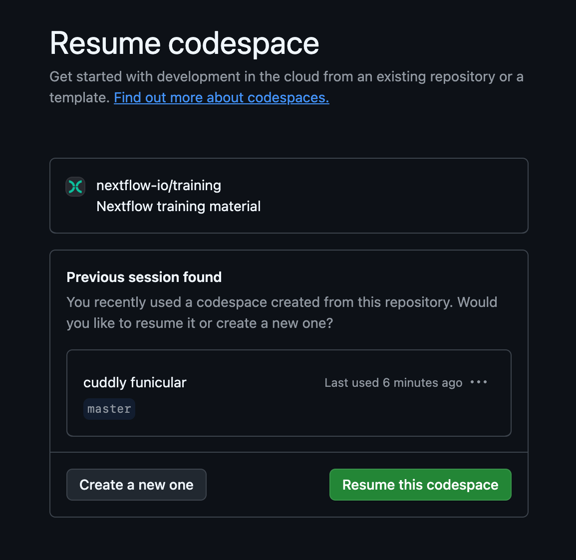 Resume a GitHub Codespace